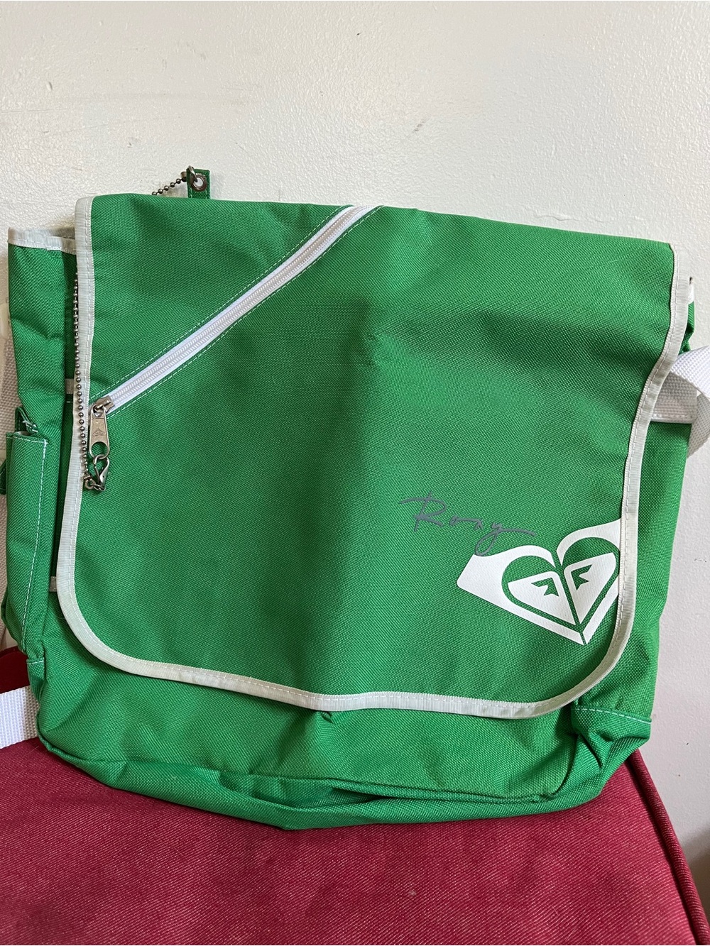 Roxy Green and White Flap Messenger Bag